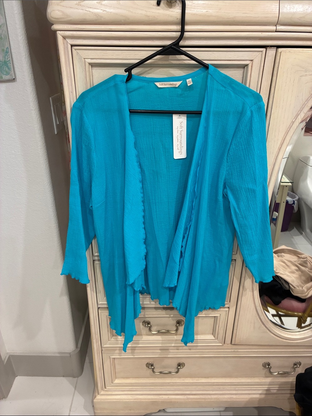 Soft Surroundings Women's Scuba Blue Open-Front Waterfall Cardigan